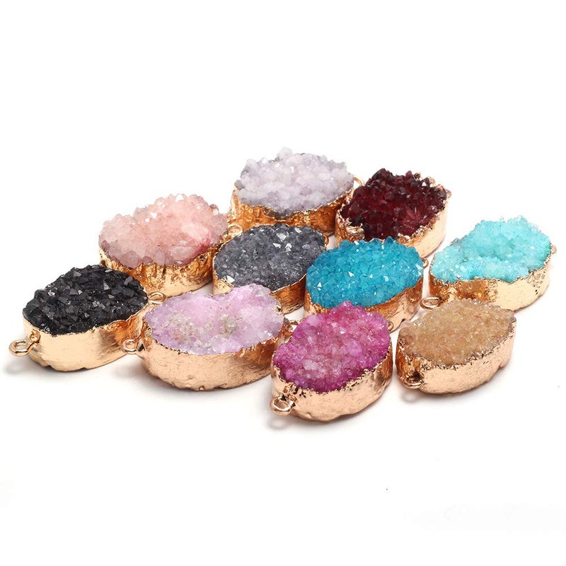 LE SKY Natural Egg Shape Druzy Agate Stone Pendant Connectors Healing Chakra Reiki Gemstone Link Charms for Jewelry Making Random 5 Pcs - Image 4